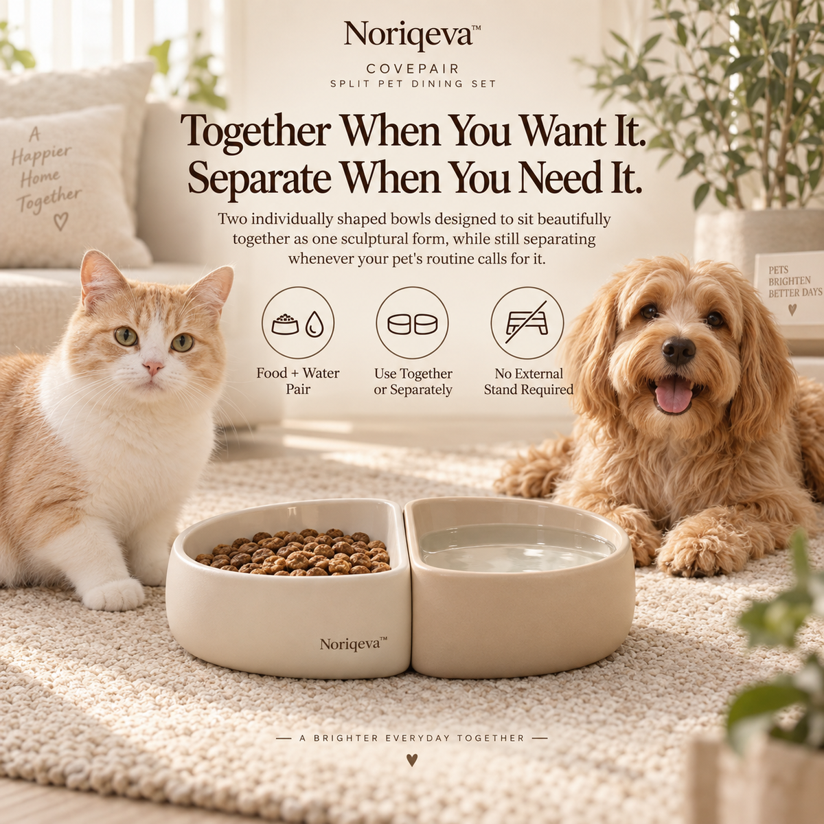 Noriqeva™ CovePair Split Pet Dining Set