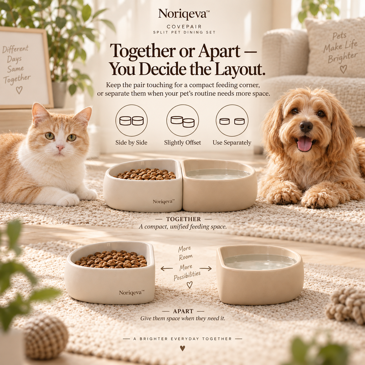 Noriqeva™ CovePair Split Pet Dining Set