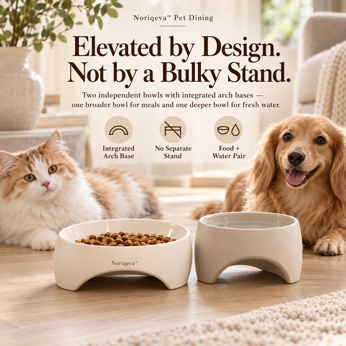 Noriqeva™ ArchNest Sculpted Pet Dining Pair