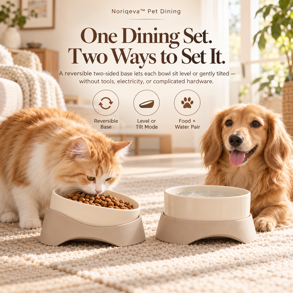 Noriqeva™ DuoMode Reversible Pet Dining Pair