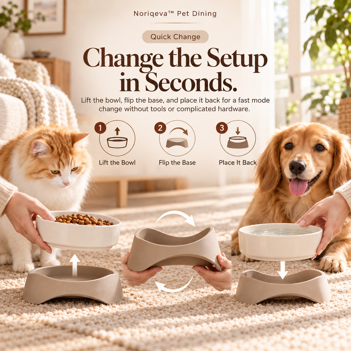 Noriqeva™ DuoMode Reversible Pet Dining Pair