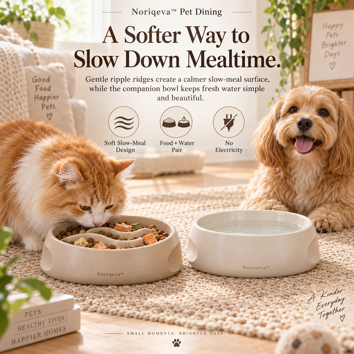 Noriqeva™ RipplePath Slow-Meal Pet Dining Pair