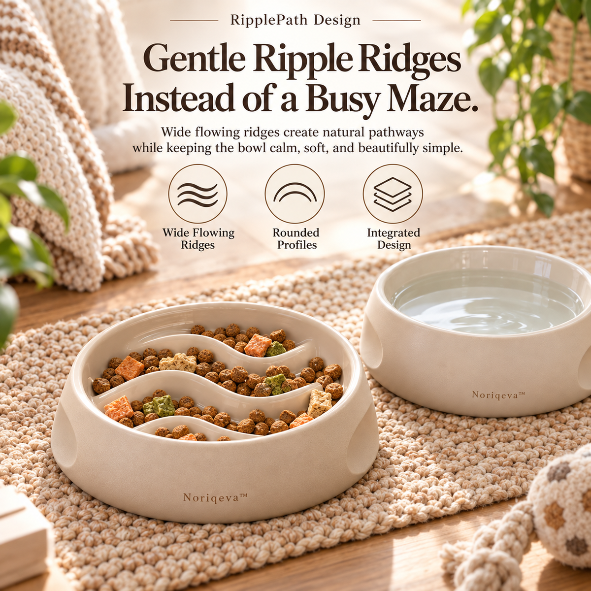 Noriqeva™ RipplePath Slow-Meal Pet Dining Pair