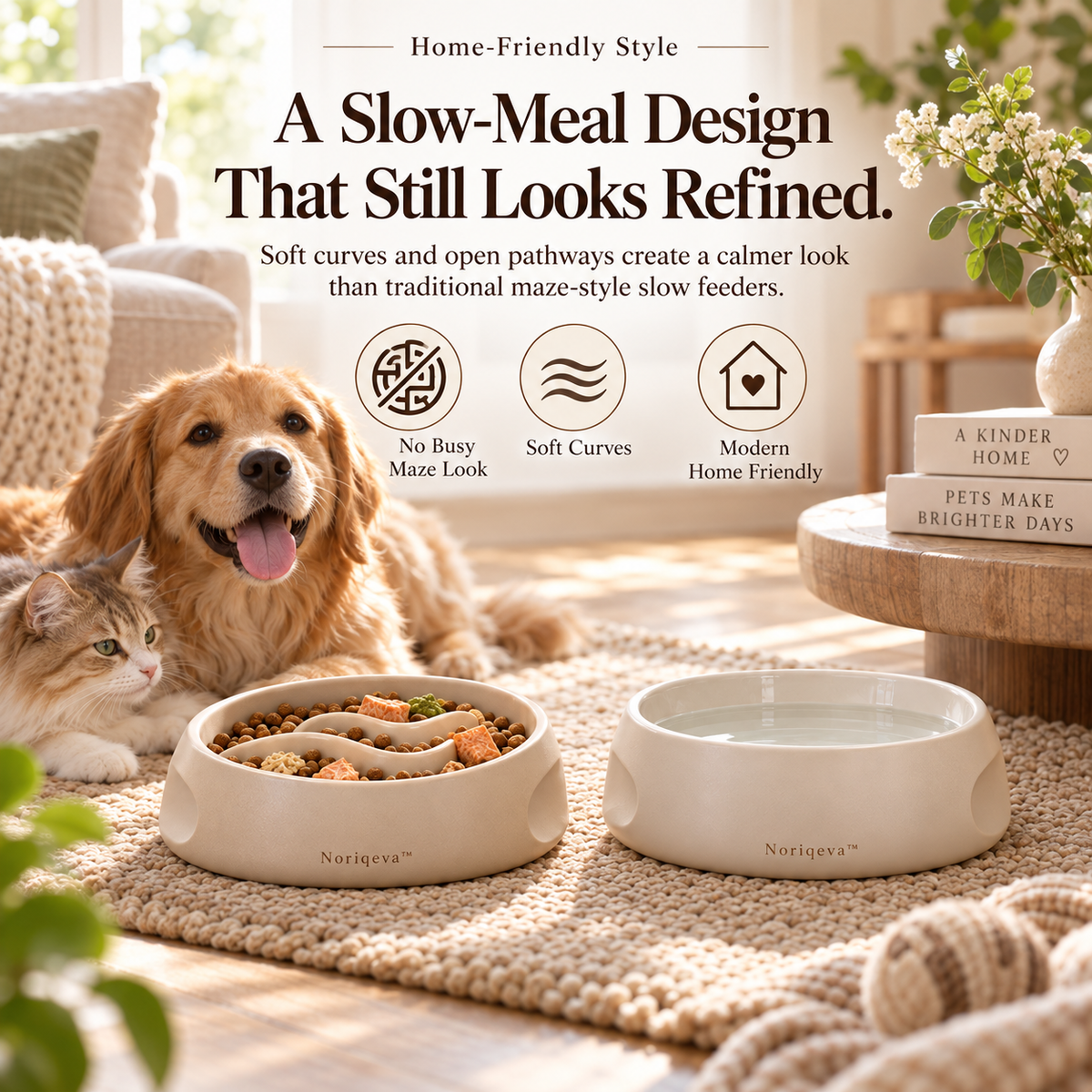 Noriqeva™ RipplePath Slow-Meal Pet Dining Pair