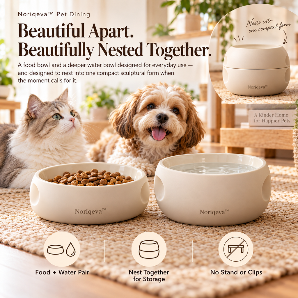 Noriqeva™ NestHalo Stackable Pet Dining Pair
