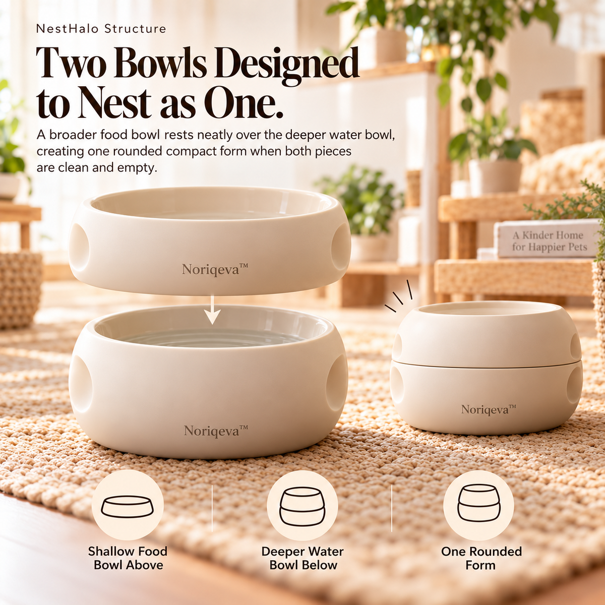 Noriqeva™ NestHalo Stackable Pet Dining Pair
