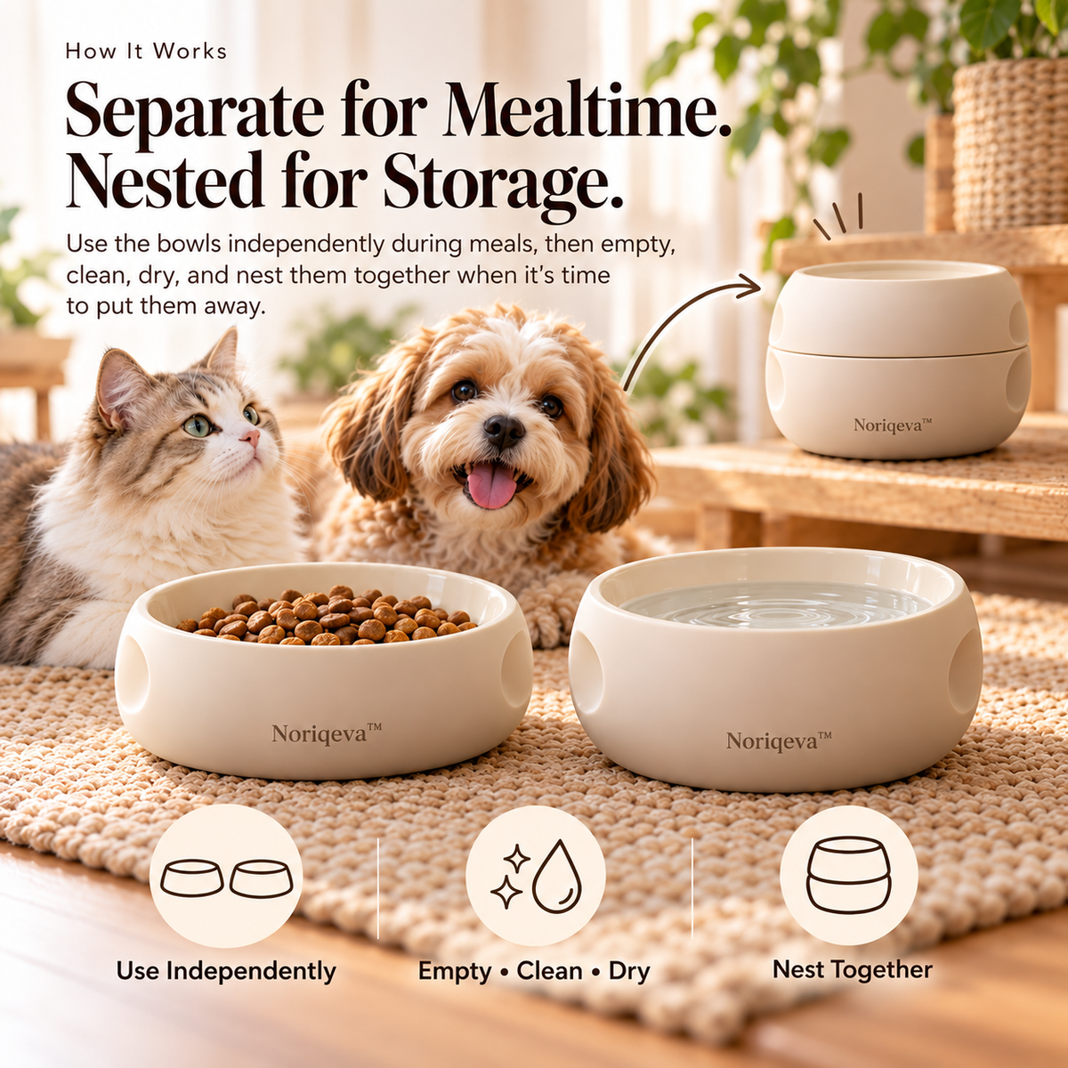 Noriqeva™ NestHalo Stackable Pet Dining Pair