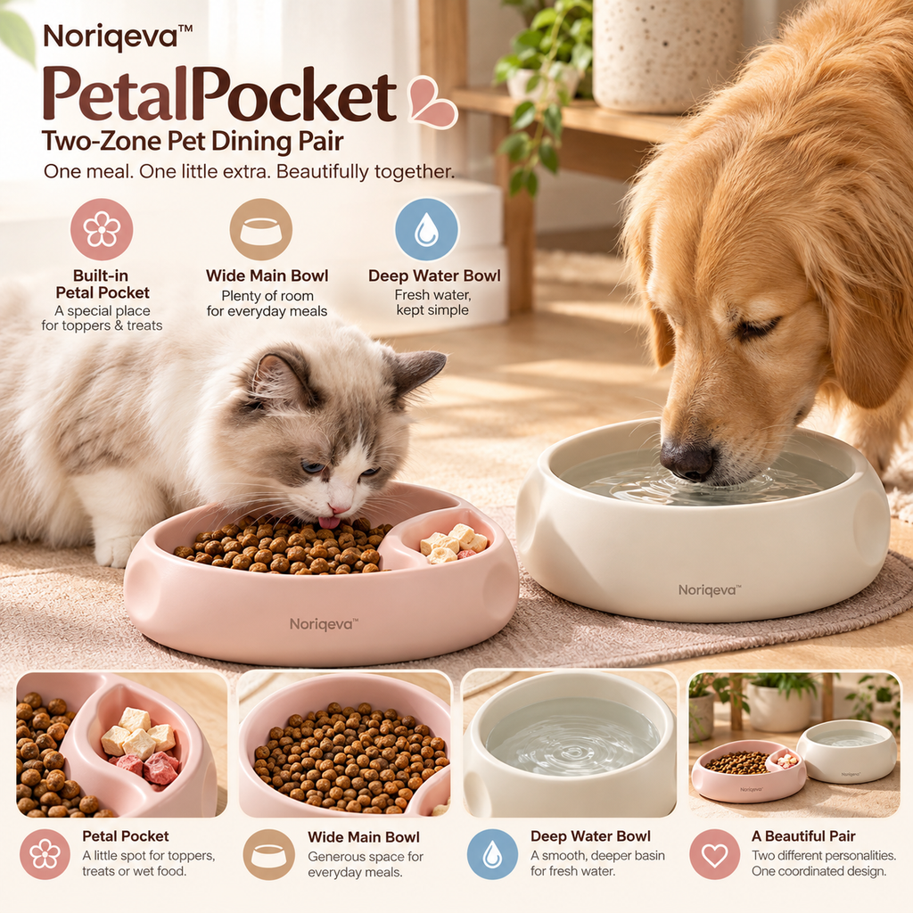 Noriqeva™ PetalPocket Two-Zone Pet Dining Pair