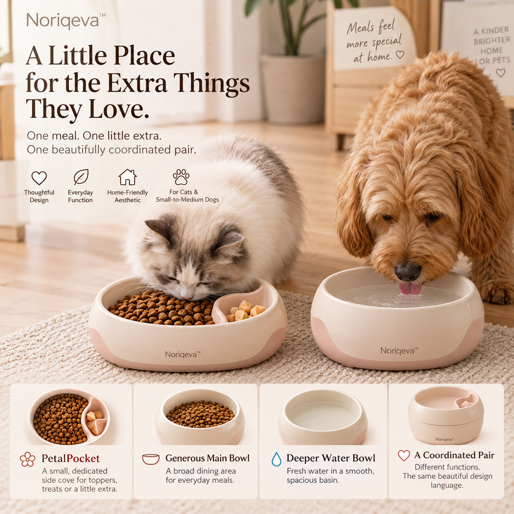 Noriqeva™ PetalPocket Two-Zone Pet Dining Pair