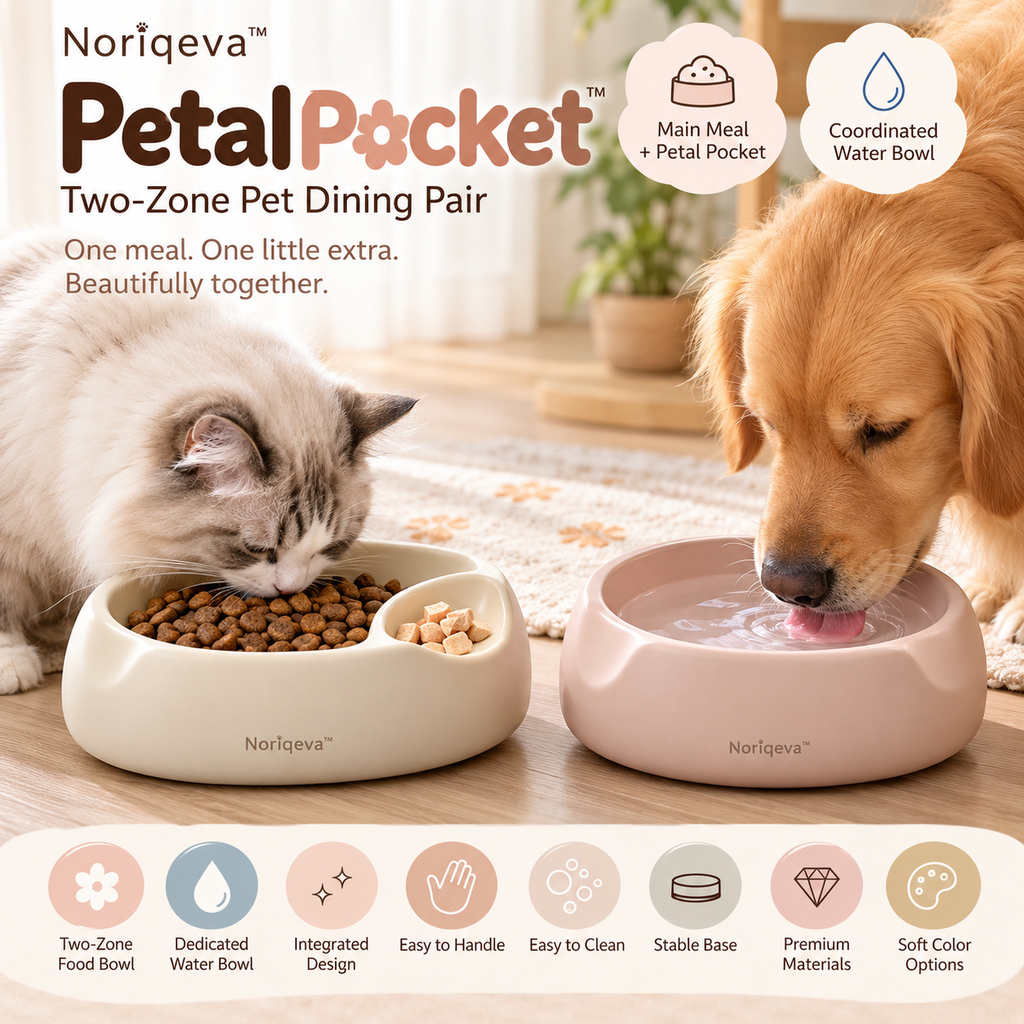 Noriqeva™ PetalPocket Two-Zone Pet Dining Pair