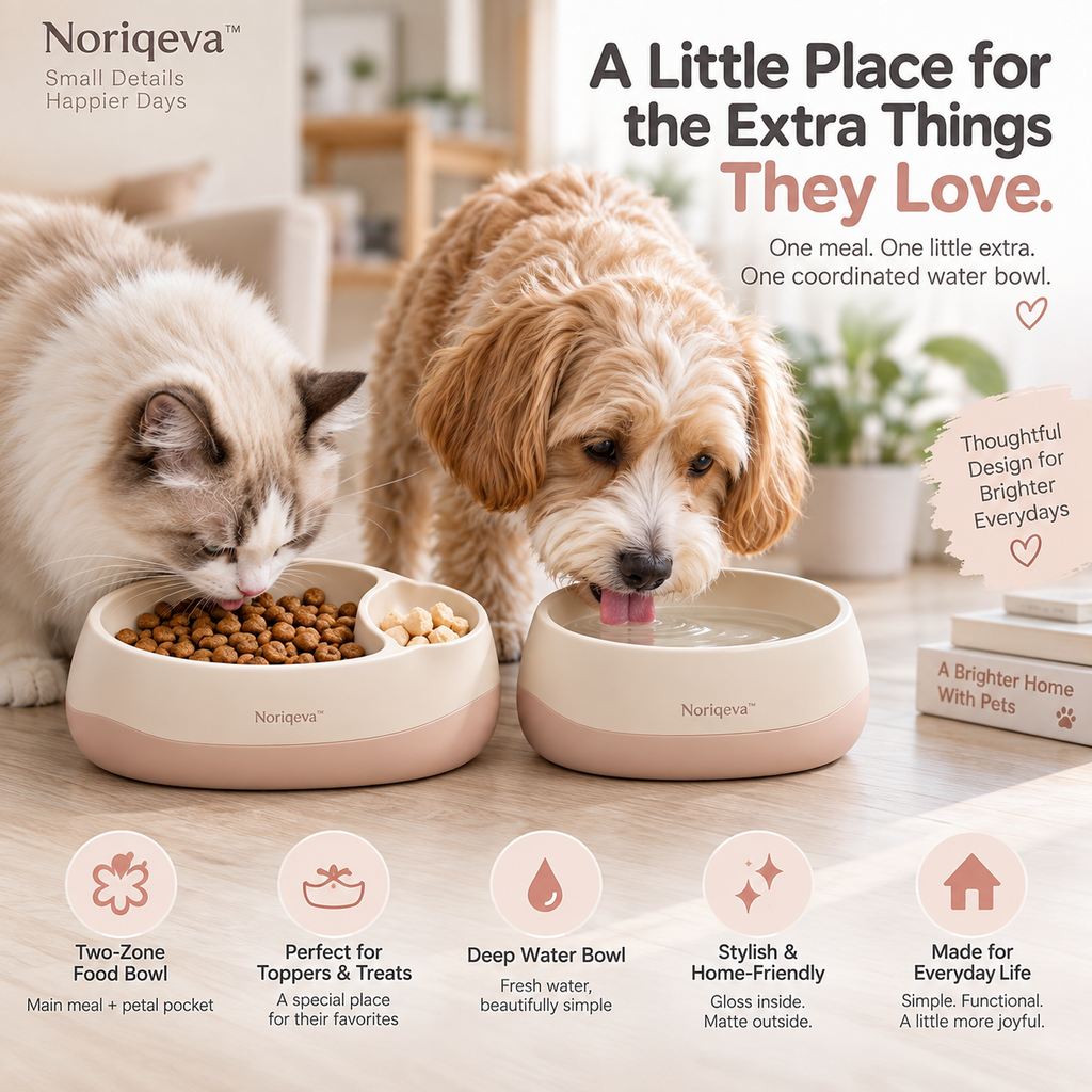 Noriqeva™ PetalPocket Two-Zone Pet Dining Pair