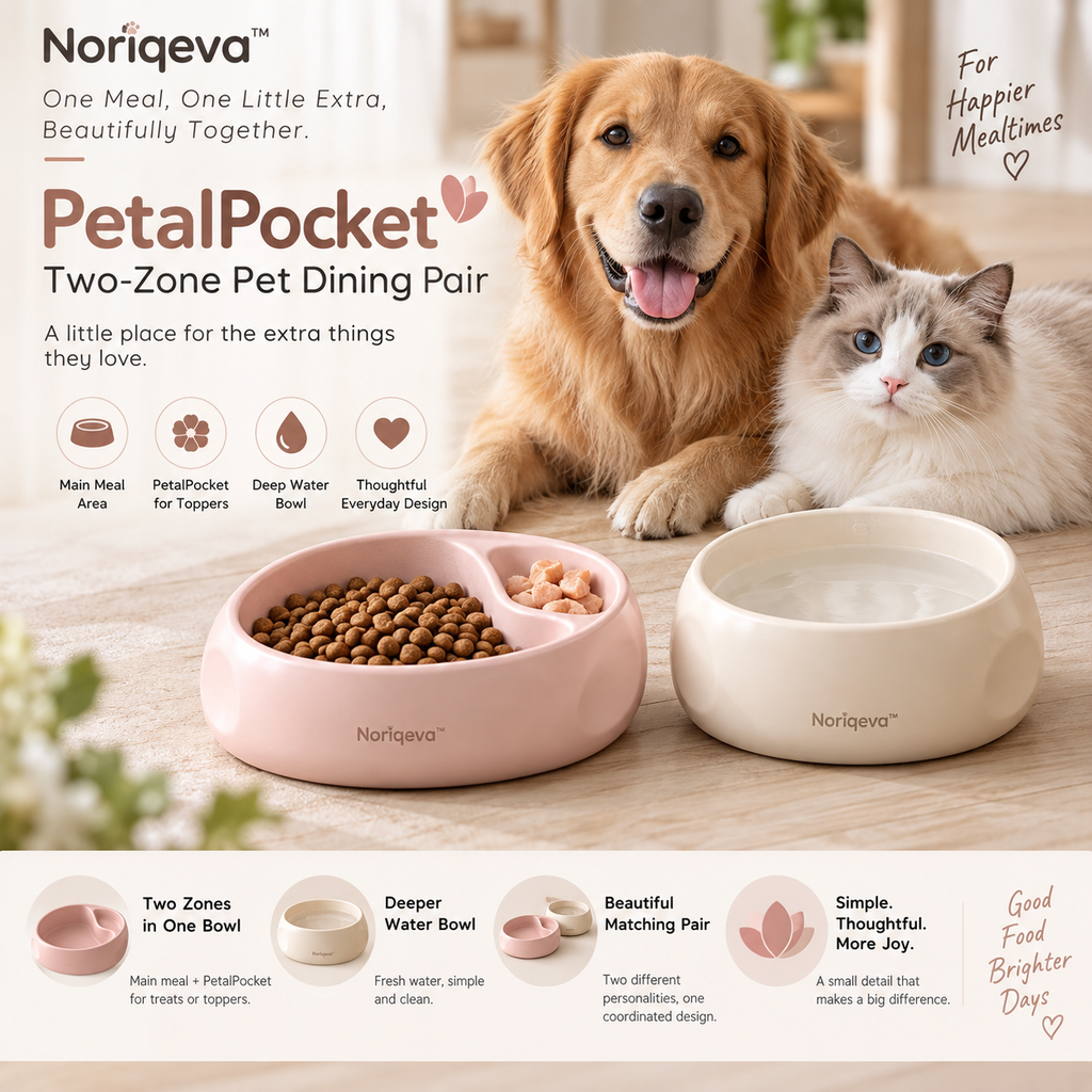 Noriqeva™ PetalPocket Two-Zone Pet Dining Pair