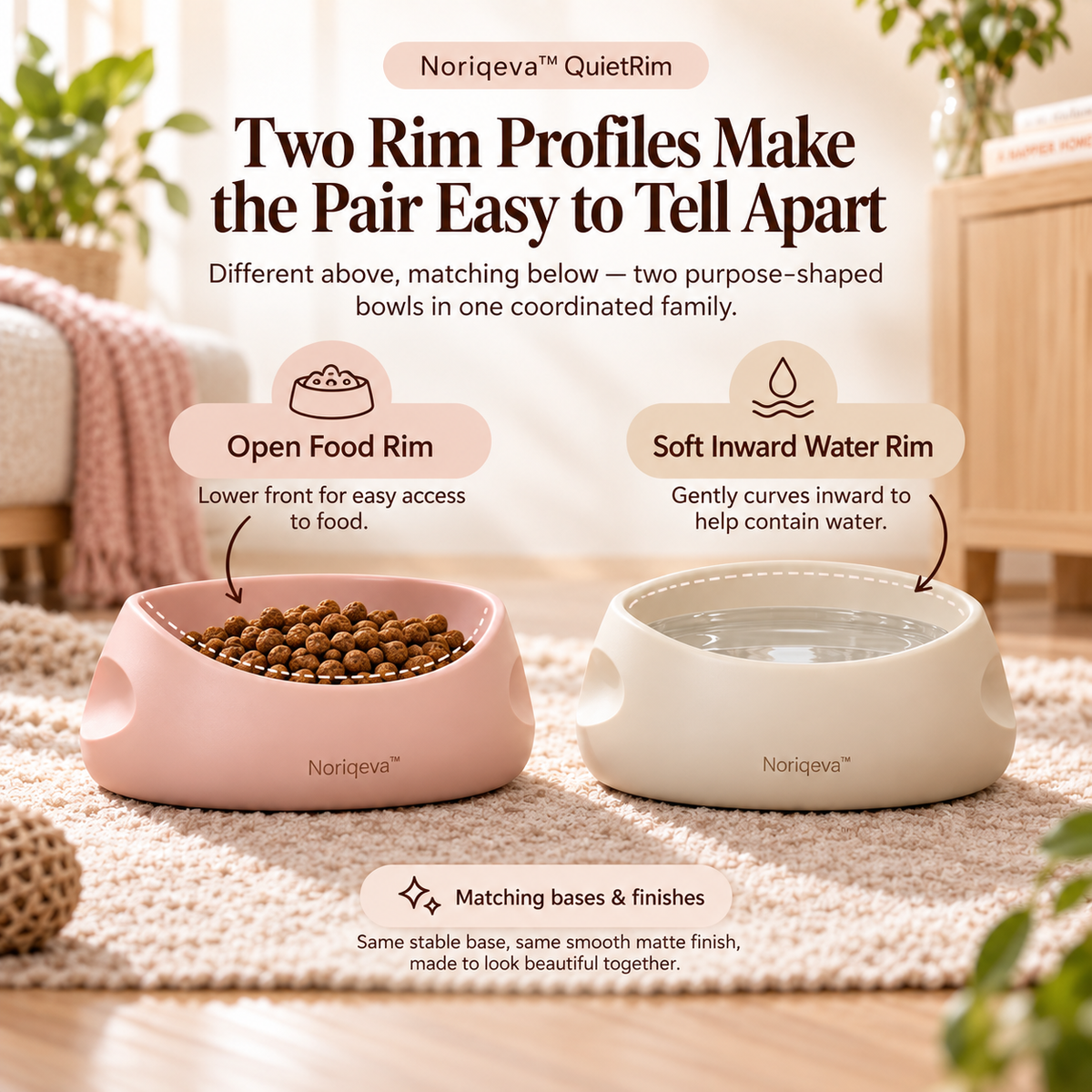 Noriqeva™ QuietRim Contour Pet Dining Pair
