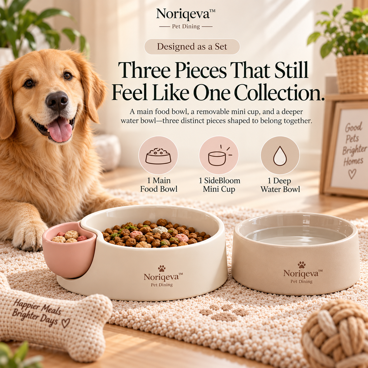 Noriqeva™ SideBloom Dockable Pet Dining Trio