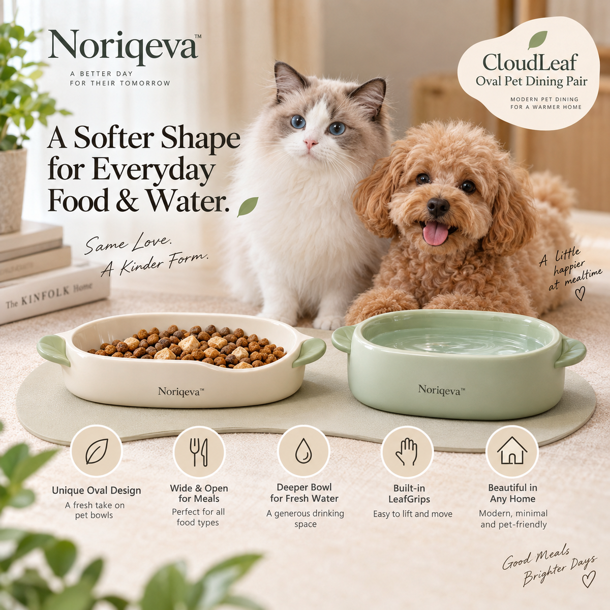 Noriqeva™ CloudLeaf Oval Pet Dining Pair