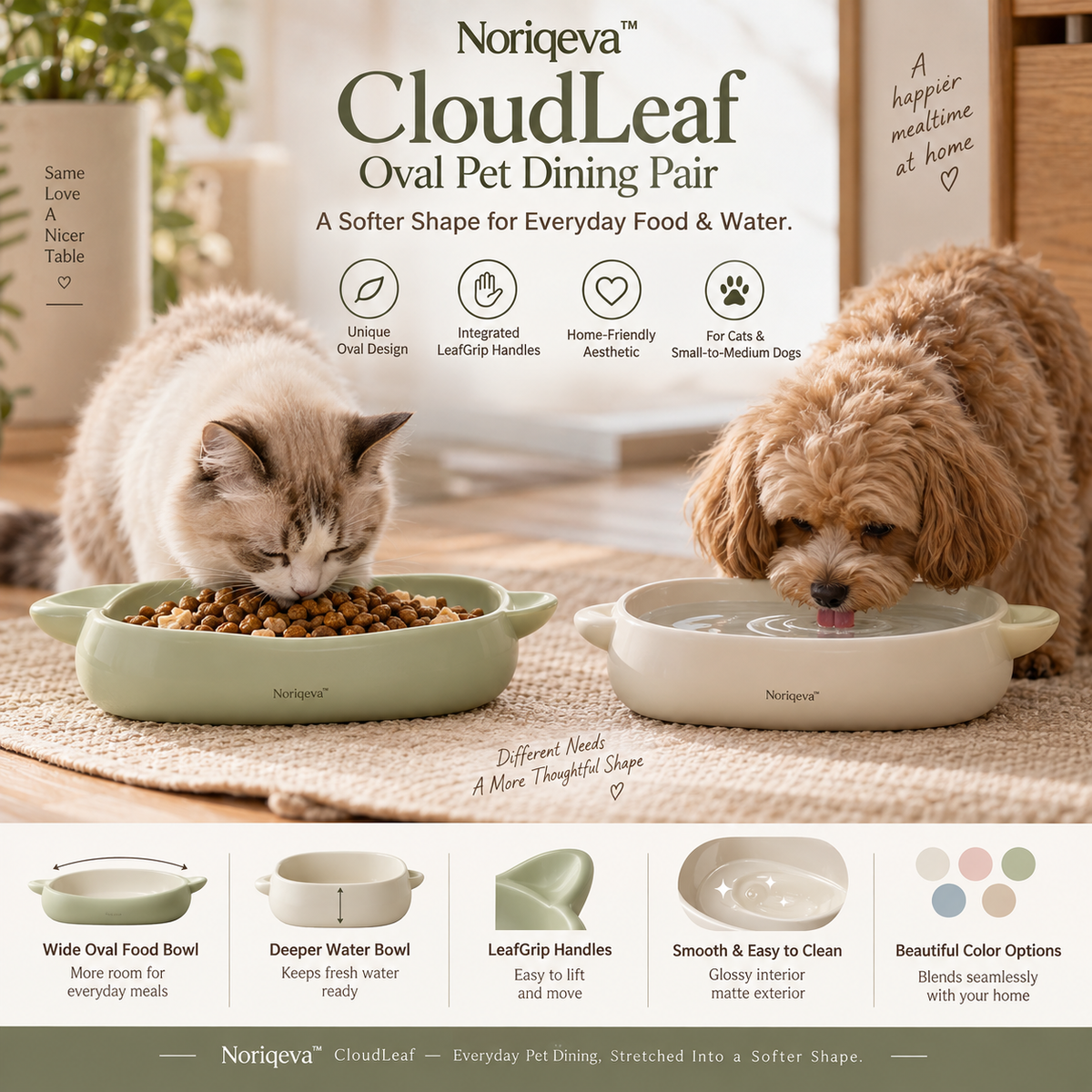 Noriqeva™ CloudLeaf Oval Pet Dining Pair