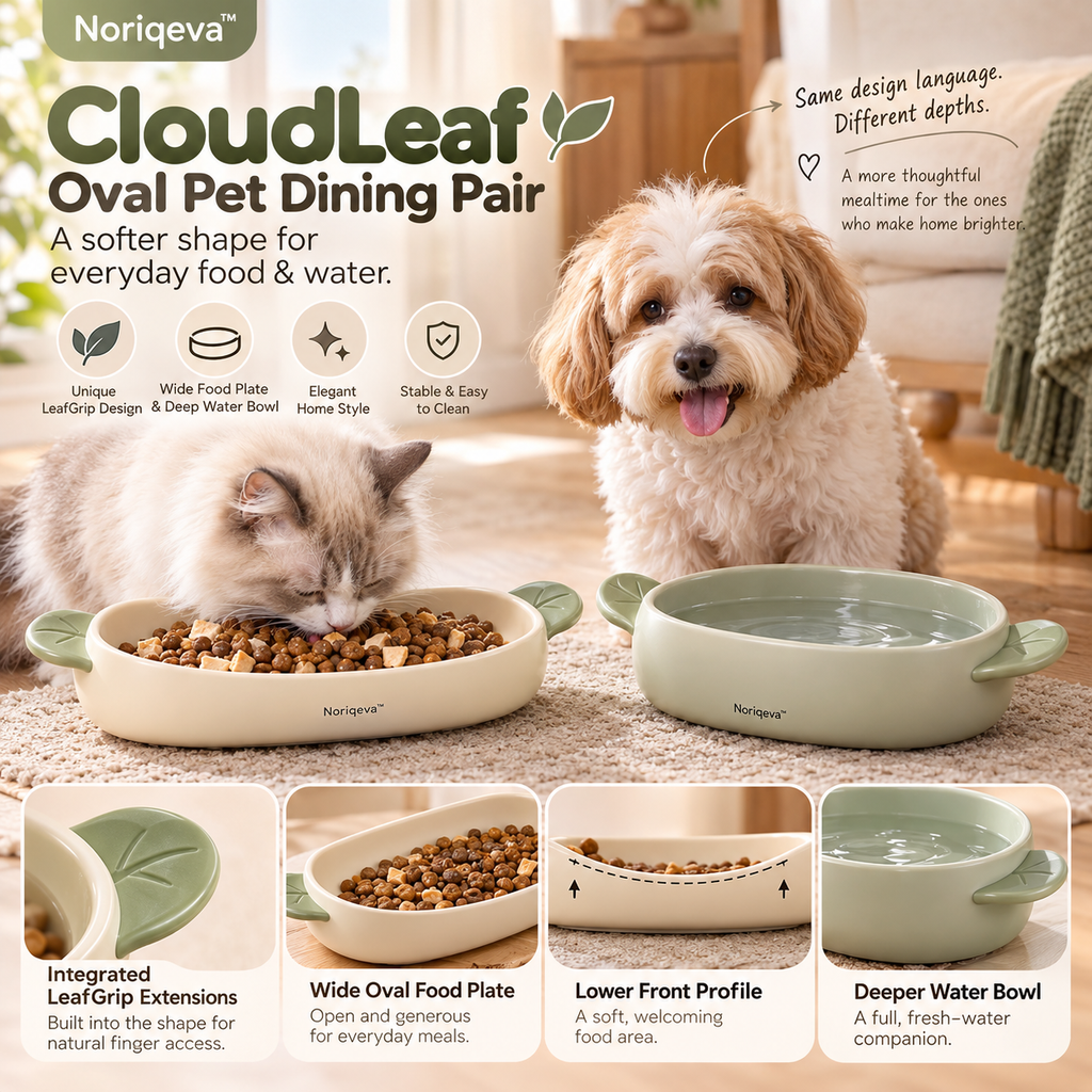 Noriqeva™ CloudLeaf Oval Pet Dining Pair