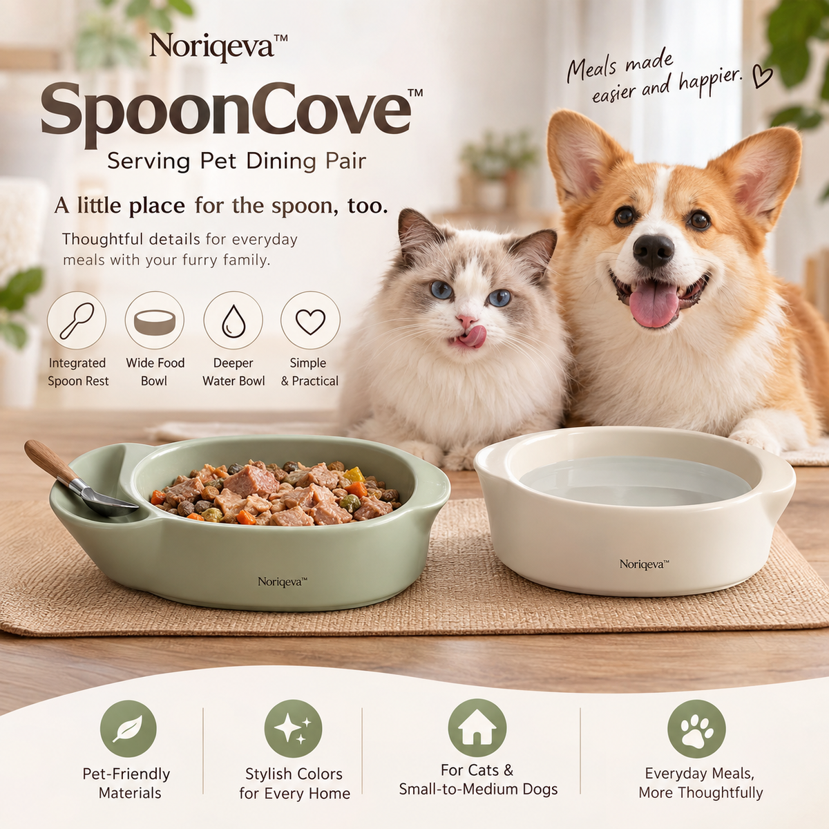 Noriqeva™ SpoonCove Serving Pet Dining Pair